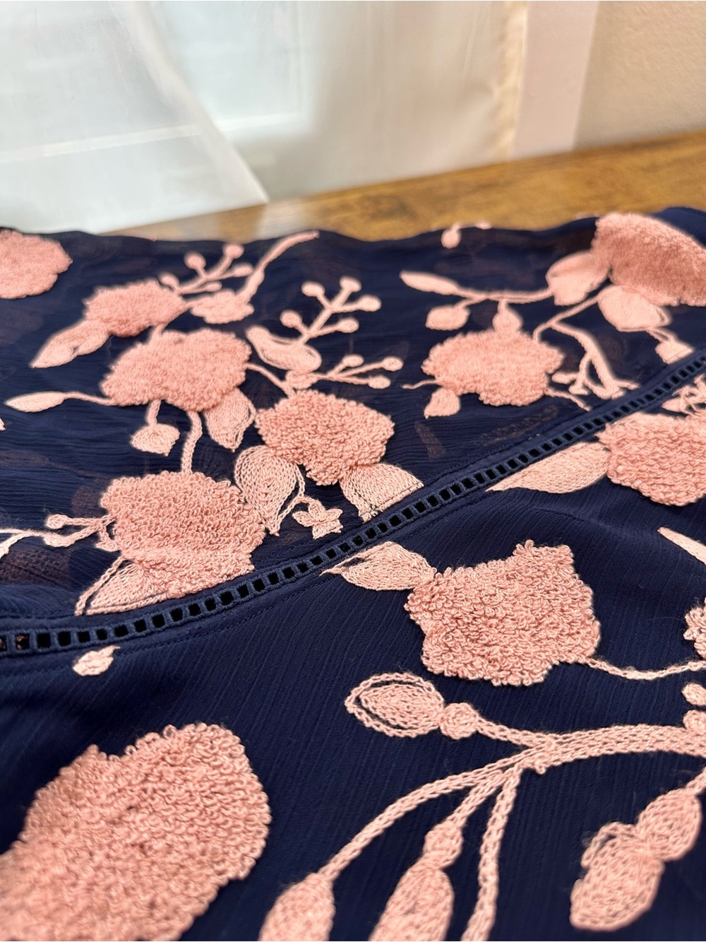 Maeve by Anthropologie Franca Textured Floral Blouse, Navy and Pale Pink, Medium - Picture 12 of 16